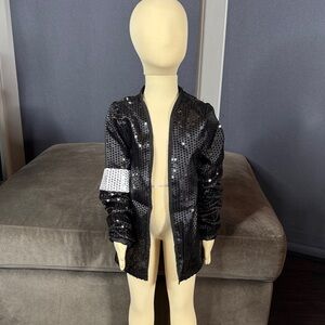 Kids Black Sequin Jacket Sparkly White Glove Michael Jackson Costume *Size 6 NEW